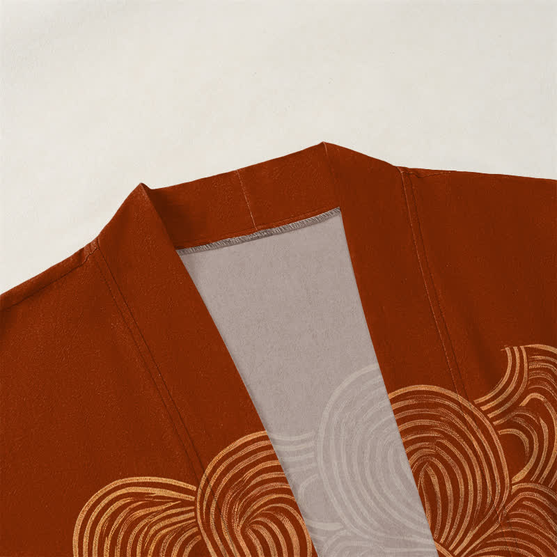 Buddha Stones Kimono da uomo in cotone con motivo a mezzaluna e apertura frontale. - image 3