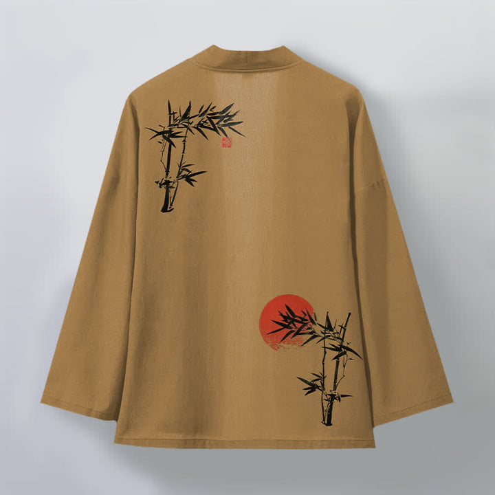 Buddha Stones Kimono da uomo in cotone, bambù, rosso, con motivo a sole e apertura frontale. - image 11