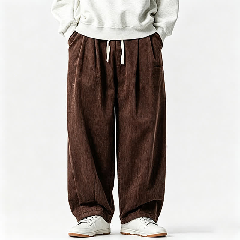 Buddha Stones Pantaloni lunghi da uomo a tinta unita, stile vintage, con coulisse, per autunno/inverno, modello affusolato con tasca. - image 1