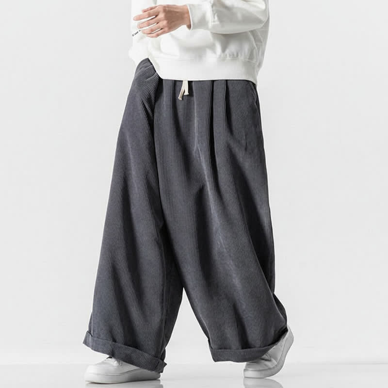 Buddha Stones Pantaloni lunghi da uomo in velluto a coste tinta unita, casual, con coulisse, per autunno/inverno, a gamba larga e con tasca. - image 1