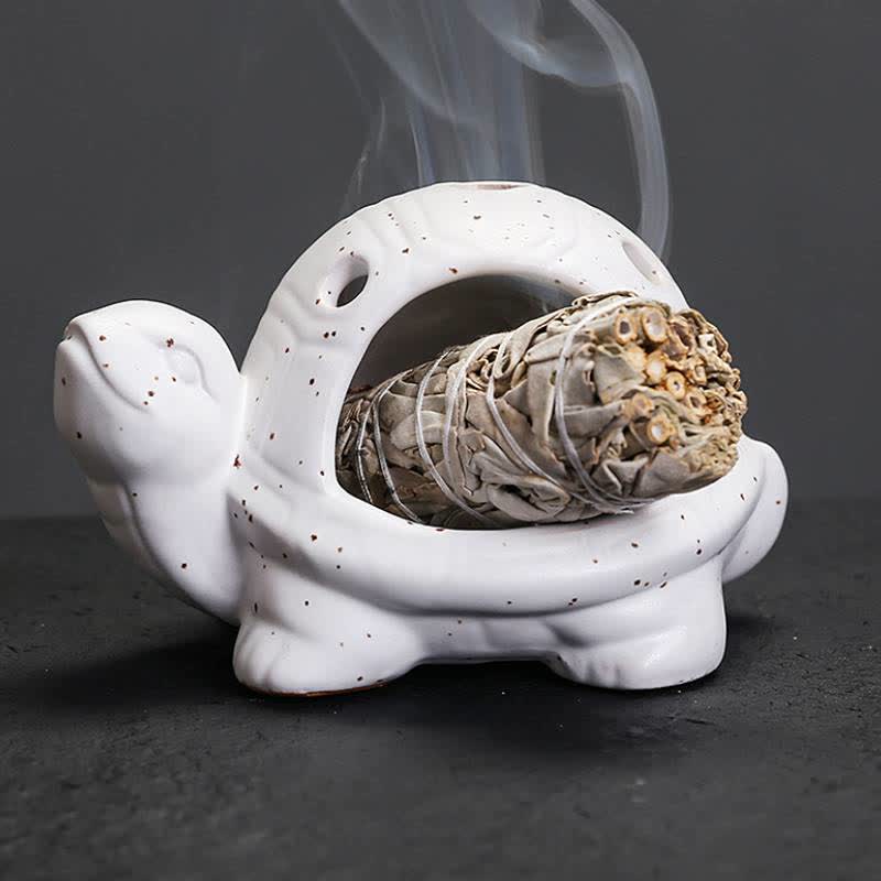 Buddha Stones Bruciatore di incenso in ceramica a forma di tartaruga - Bianco - image 4