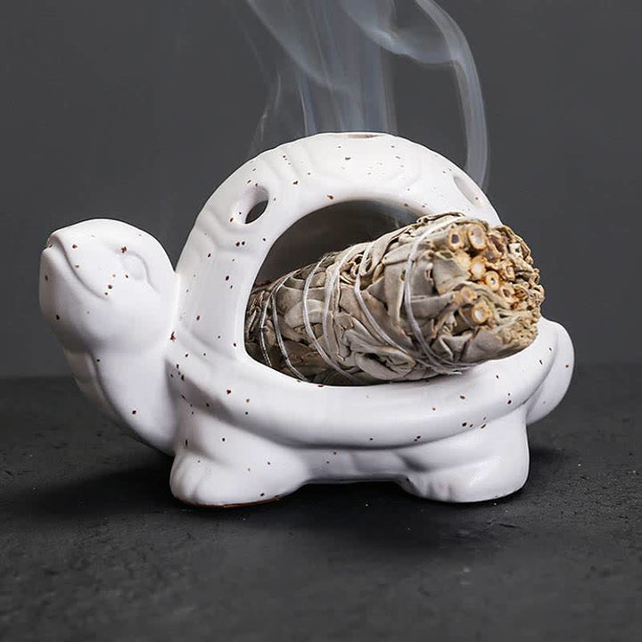 Buddha Stones Bruciatore di incenso in ceramica a forma di tartaruga - Bianco - image 4
