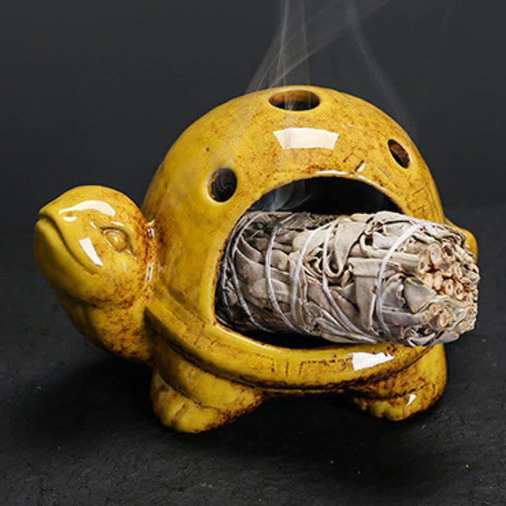 Buddha Stones Bruciatore di incenso in ceramica a forma di tartaruga - Giallo - image 11