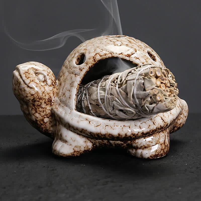 Buddha Stones Bruciatore di incenso in ceramica a forma di tartaruga - Beige - image 7