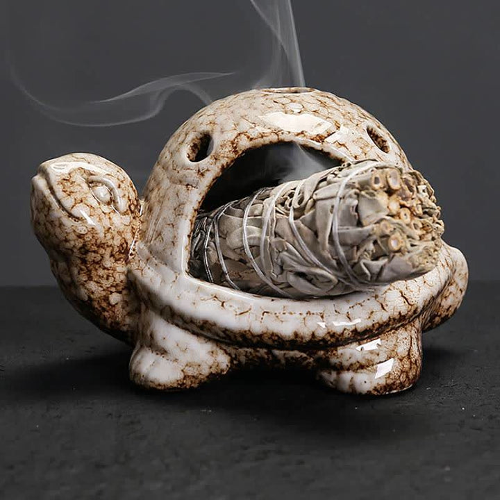 Buddha Stones Bruciatore di incenso in ceramica a forma di tartaruga - Beige - image 7