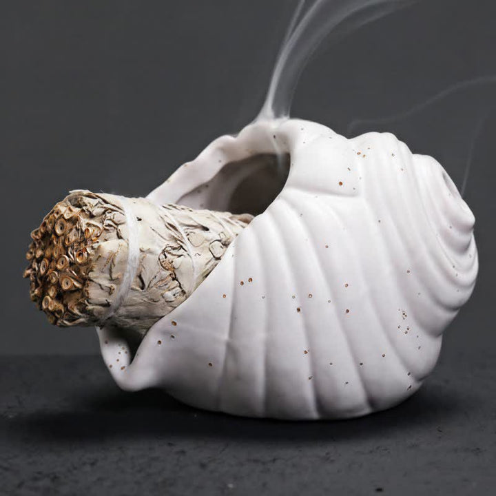 Buddha Stones Bruciatori di incenso in ceramica Shankha, conchiglia purificatrice. - Bianco - image 7