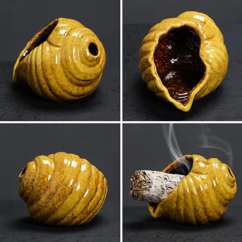 Buddha Stones Bruciatori di incenso in ceramica Shankha, conchiglia purificatrice. - image 15