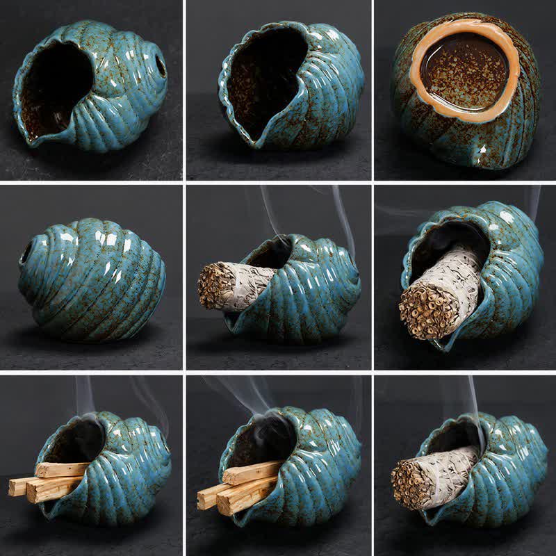 Buddha Stones Bruciatori di incenso in ceramica Shankha, conchiglia purificatrice. - image 6