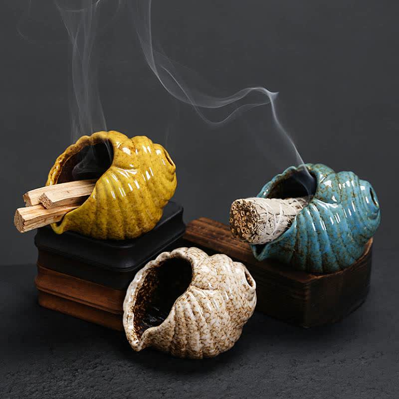 Buddha Stones Bruciatori di incenso in ceramica Shankha, conchiglia purificatrice. - image 19