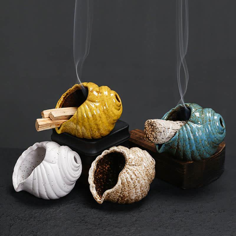 Buddha Stones Bruciatori di incenso in ceramica Shankha, conchiglia purificatrice. - image 20