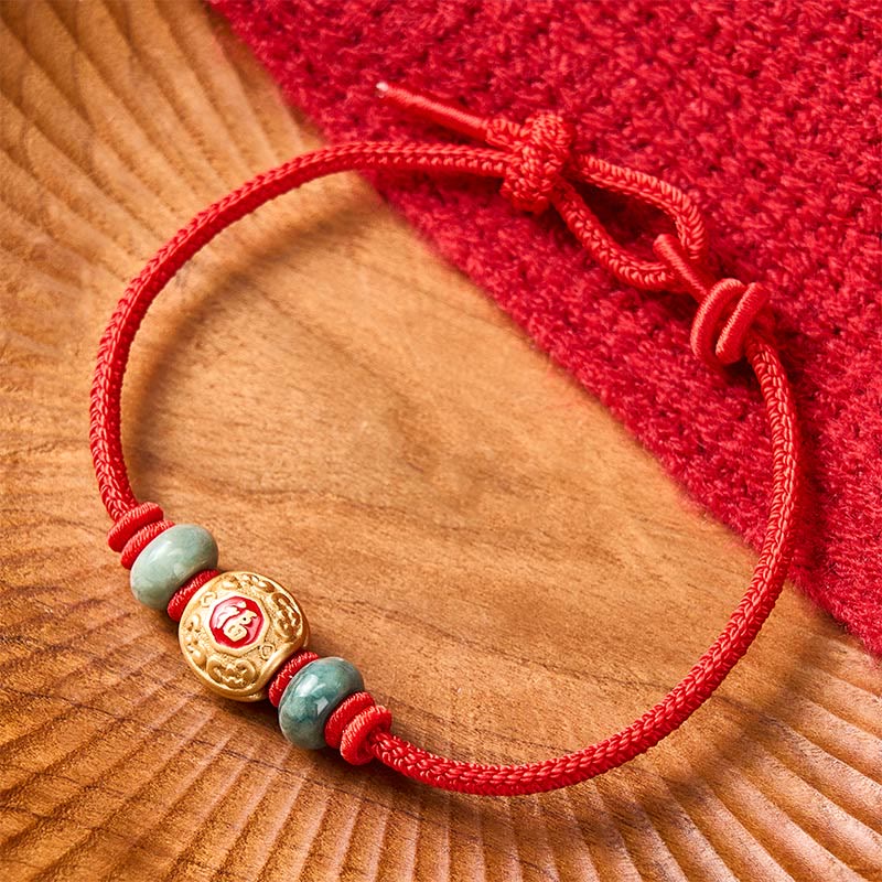 Braccialetto portafortuna in rame con filo rosso e carattere Fu, Buddha Stones - image 3