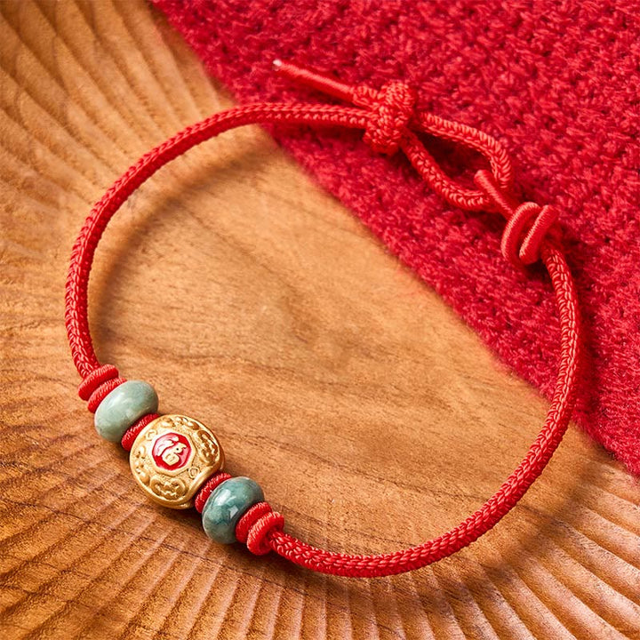 Braccialetto portafortuna in rame con filo rosso e carattere Fu, Buddha Stones - image 3