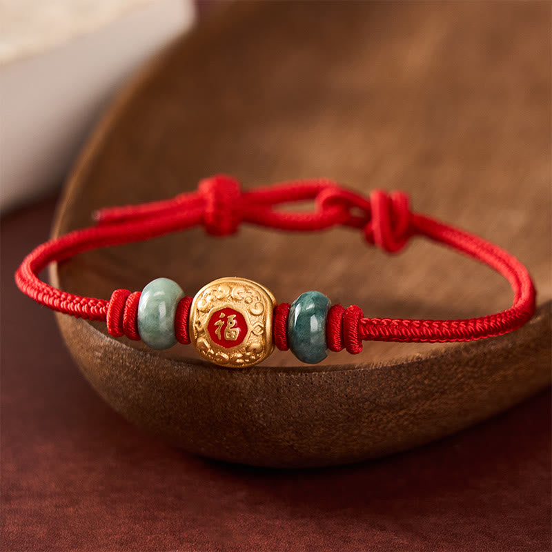 Braccialetto portafortuna in rame con filo rosso e carattere Fu, Buddha Stones - image 0