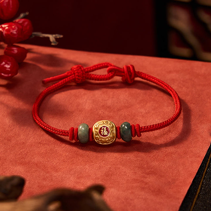 Braccialetto portafortuna in rame con filo rosso e carattere Fu, Buddha Stones - image 2