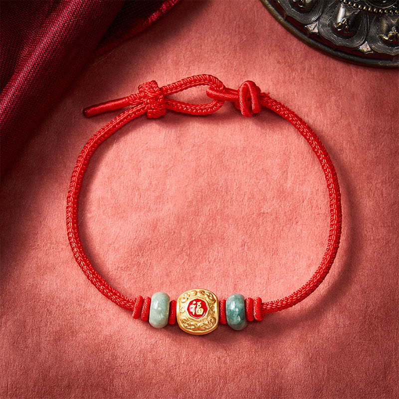 Braccialetto portafortuna in rame con filo rosso e carattere Fu, Buddha Stones - Rosso - 6,7–7,5 pollici/17–19 cm - image 1