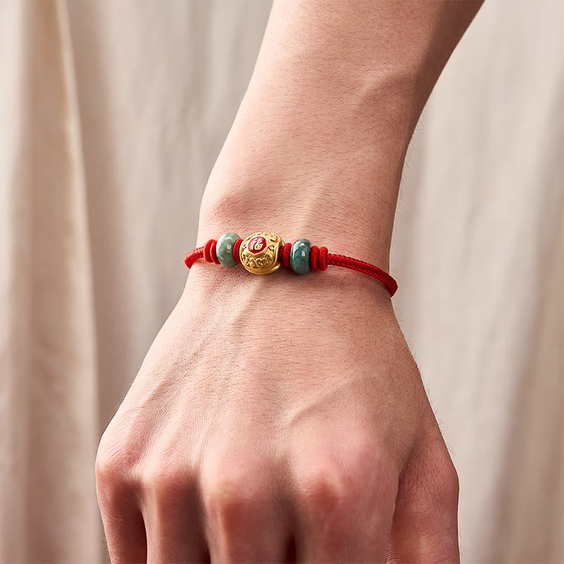 Braccialetto portafortuna in rame con filo rosso e carattere Fu, Buddha Stones - image 4