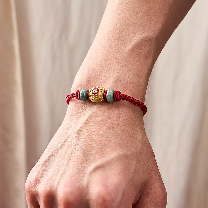 Braccialetto portafortuna in rame con filo rosso e carattere Fu, Buddha Stones - image 14