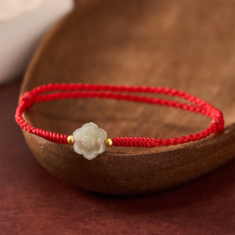 Braccialetto con perline d'amore in giada Hetian naturale e fiore di pesco Buddha Stones - Fiore di pesco (Circonferenza del polso: 6,3-7,1 pollici/16-18 cm) - image 0
