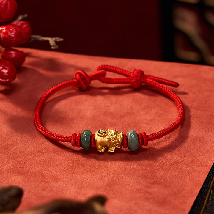Buddha Stones Braccialetto portafortuna con moneta cinese Pi Xiu in lega e cordino rosso. - image 3