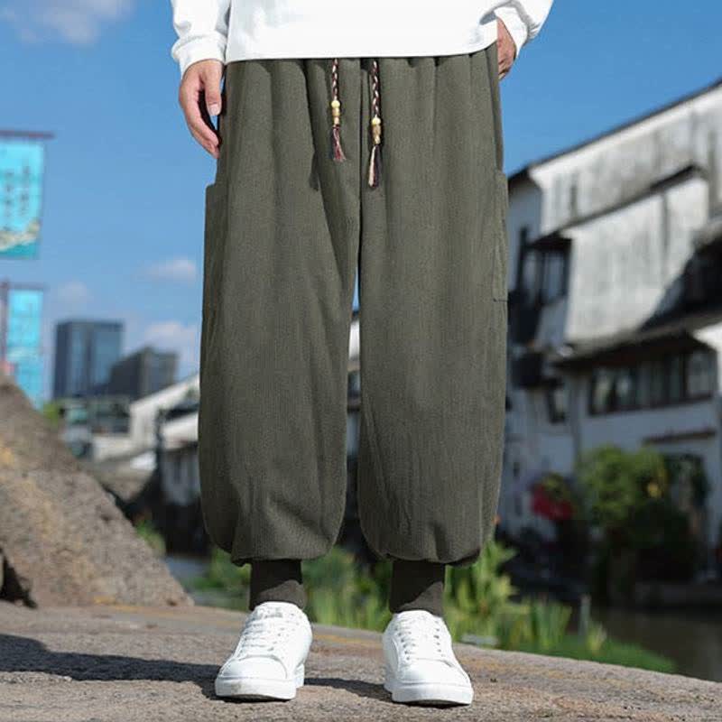 Buddha Stones Pantaloni da uomo a gamba affusolata, stile vintage, con coulisse, per autunno/inverno, modello casual vintage, con tasche. - image 1