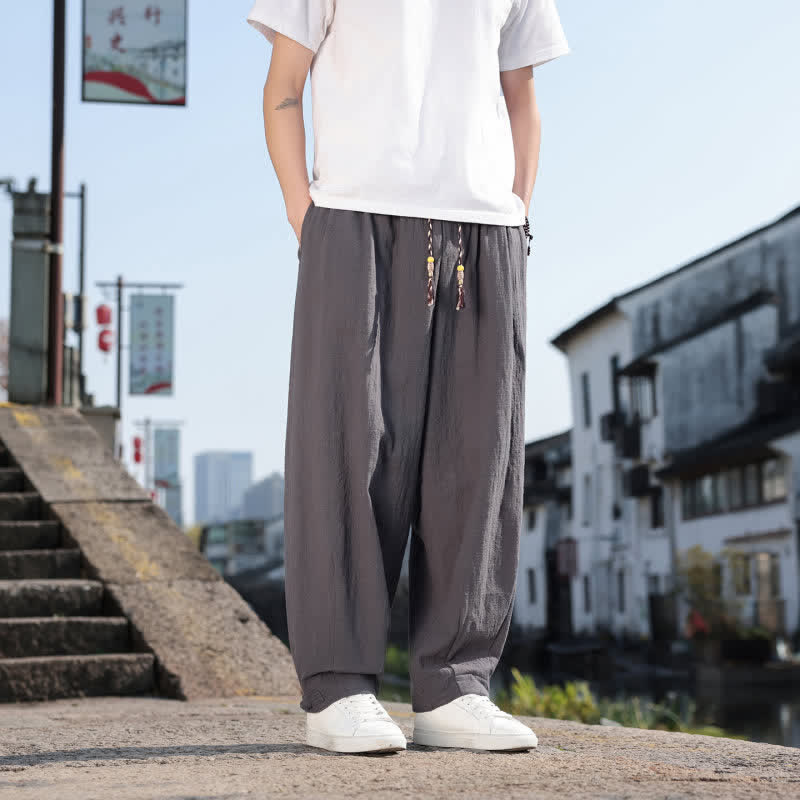 Buddha Stones Pantaloni lunghi da uomo a gamba dritta, stile retrò, casual, per primavera/autunno, con tasche. - image 1
