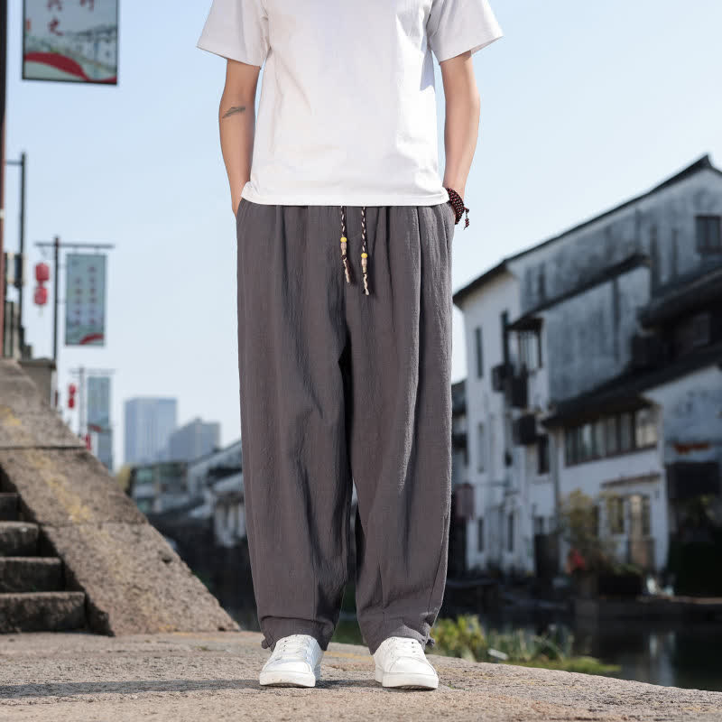 Buddha Stones Pantaloni lunghi da uomo a gamba dritta, stile retrò, casual, per primavera/autunno, con tasche. - Grigio tenue - US/UK/AU46, EU56 (5XL) - image 0