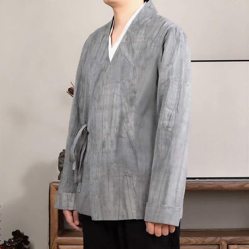 Buddha Stones Kimono da uomo a maniche lunghe, stile Tang, minimalista, con coulisse, in cotone tinta unita, per autunno/inverno. - image 1
