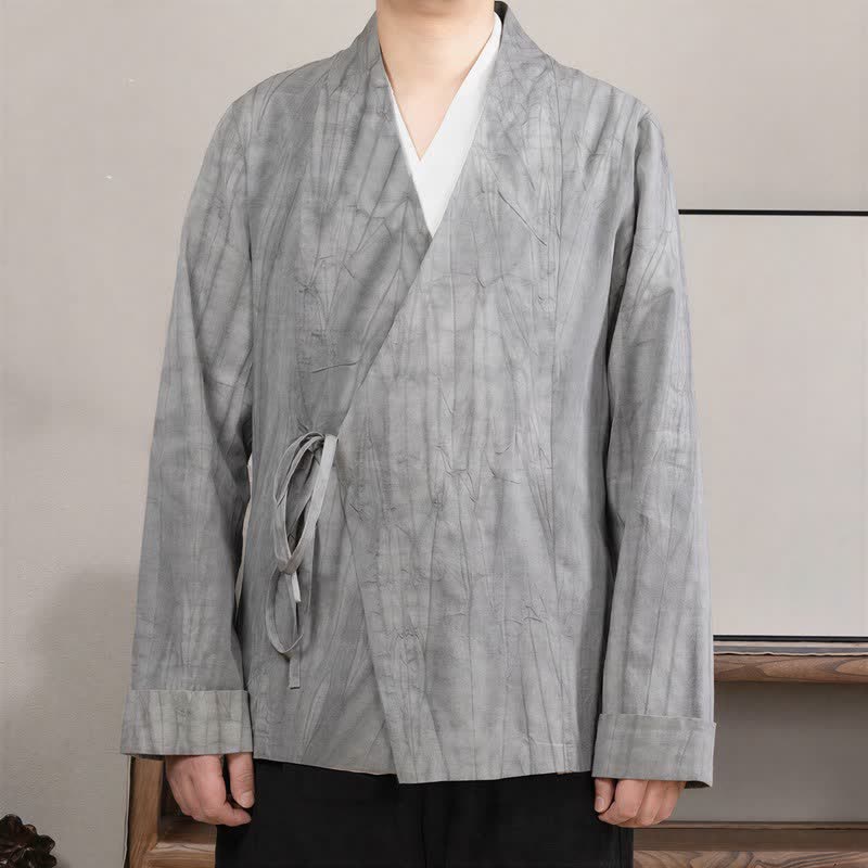 Buddha Stones Kimono da uomo a maniche lunghe, stile Tang, minimalista, con coulisse, in cotone tinta unita, per autunno/inverno. - Argento - US/UK/AU44, EU54 (4XL) - image 0