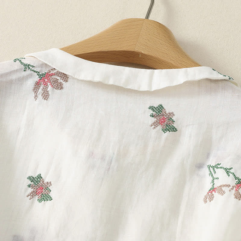 Buddha Stones Camicie estive casual da donna a maniche corte con ricami floreali. - image 11