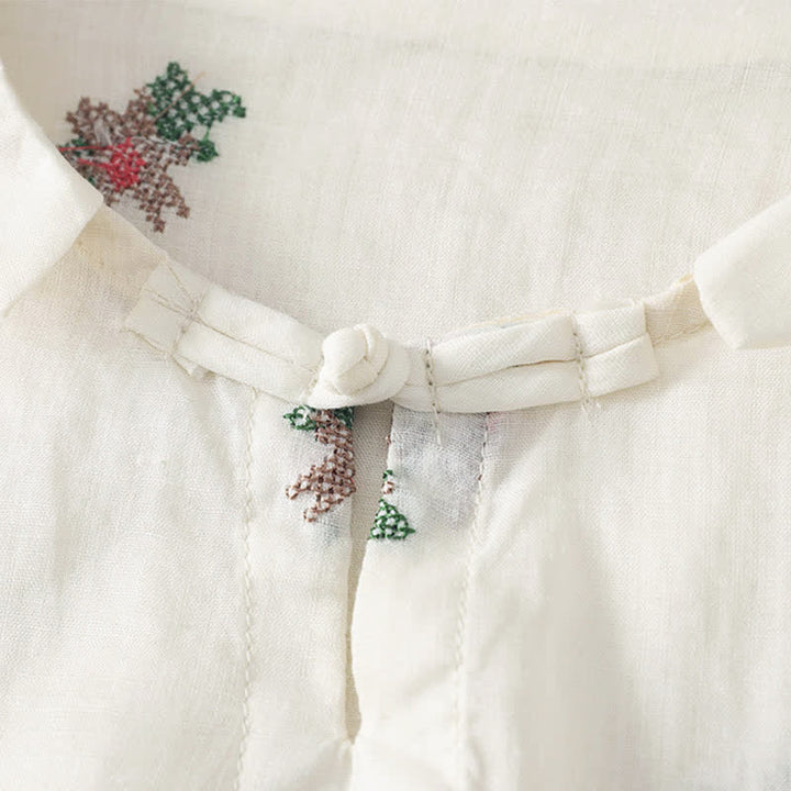 Buddha Stones Camicie estive casual da donna a maniche corte con ricami floreali. - image 12