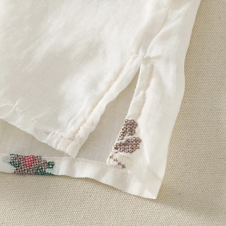 Buddha Stones Camicie estive casual da donna a maniche corte con ricami floreali. - image 14