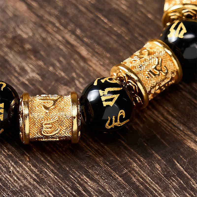 Buddha Stones Braccialetto rotondo in oro nero con perline Pi Xiu Om Mani Padme Hum Wealth - image 10