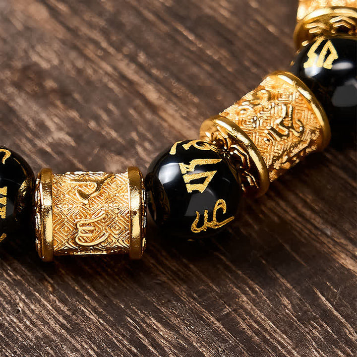 Buddha Stones Braccialetto rotondo in oro nero con perline Pi Xiu Om Mani Padme Hum Wealth - image 10