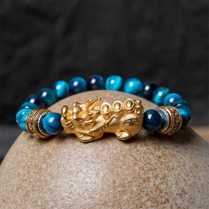 Buddha Stones Braccialetto Pi Xiu con perline occhio di tigre blu, simbolo di ricchezza e coraggio - image 2