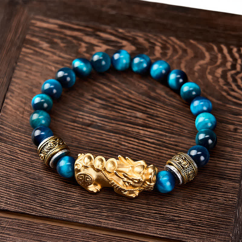 Buddha Stones Braccialetto Pi Xiu con perline occhio di tigre blu, simbolo di ricchezza e coraggio - image 1