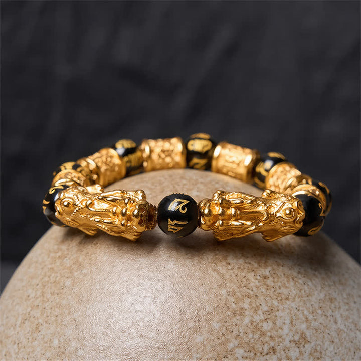 Buddha Stones Braccialetto rotondo in oro nero con perline Pi Xiu Om Mani Padme Hum Wealth - image 3