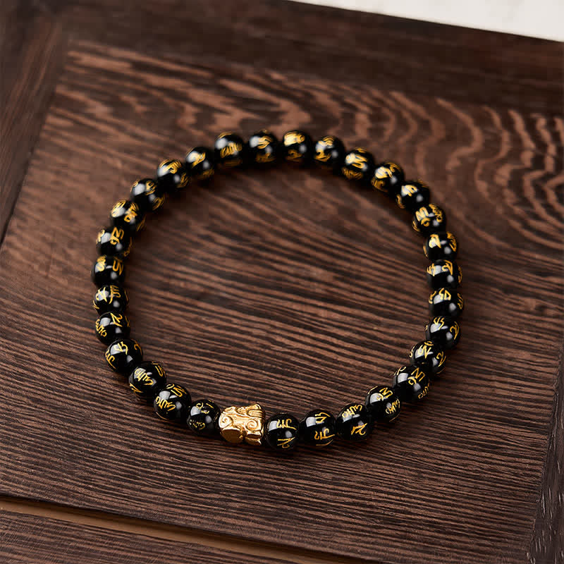 Buddha Stones Bracciale in lega Pi Xiu con perline Om Mani Padme Hum in onice nera e Pi Xiu. - image 1