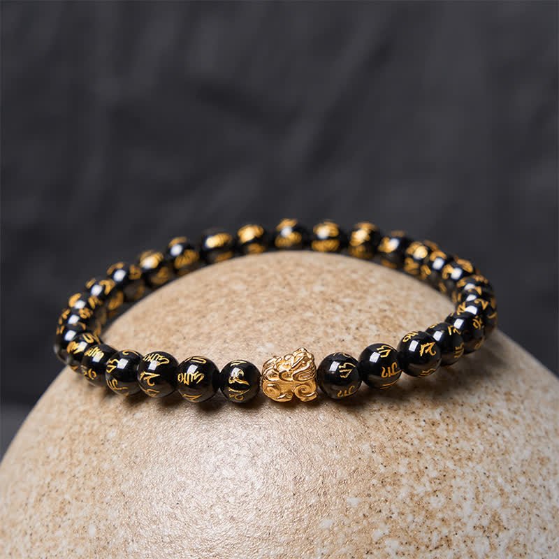 Buddha Stones Bracciale in lega Pi Xiu con perline Om Mani Padme Hum in onice nera e Pi Xiu. - image 2