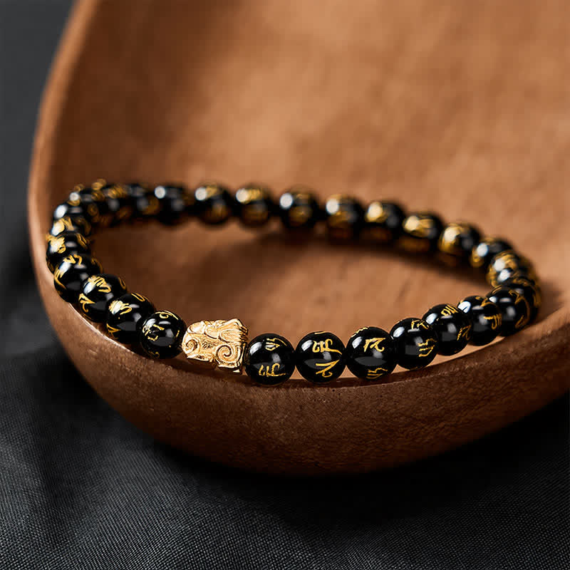 Buddha Stones Bracciale in lega Pi Xiu con perline Om Mani Padme Hum in onice nera e Pi Xiu. - image 3