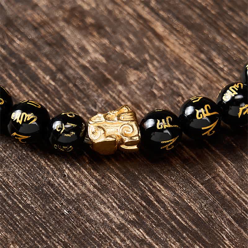 Buddha Stones Bracciale in lega Pi Xiu con perline Om Mani Padme Hum in onice nera e Pi Xiu. - image 10
