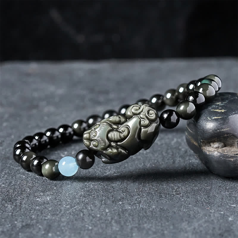 Buddha Stones Bracciale Pi Xiu in ossidiana arcobaleno per ricchezza e trasformazione positiva - Pi Xiu 6mm (Circonferenza del polso: 5,5–5,9 pollici/14–15 cm) - image 0