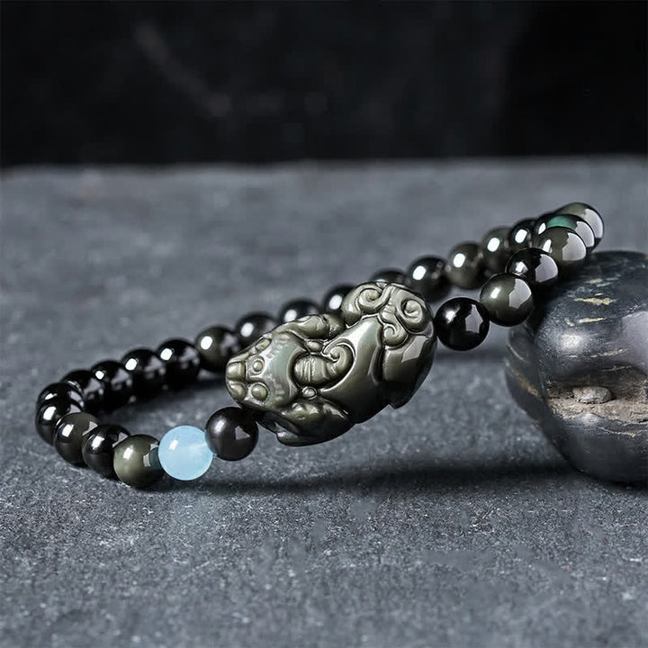 Buddha Stones Bracciale Pi Xiu in ossidiana arcobaleno per ricchezza e trasformazione positiva - Pi Xiu 6mm (Circonferenza del polso: 5,5–5,9 pollici/14–15 cm) - image 0