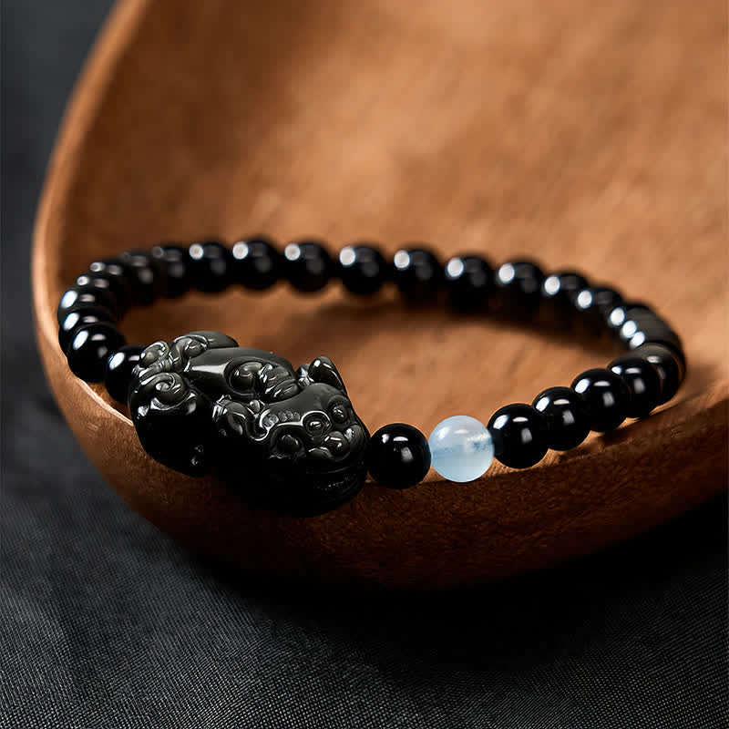 Buddha Stones Bracciale Pi Xiu in ossidiana arcobaleno per ricchezza e trasformazione positiva - image 1