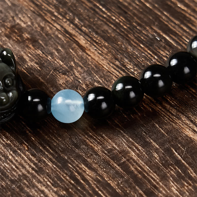 Buddha Stones Bracciale Pi Xiu in ossidiana arcobaleno per ricchezza e trasformazione positiva - image 5