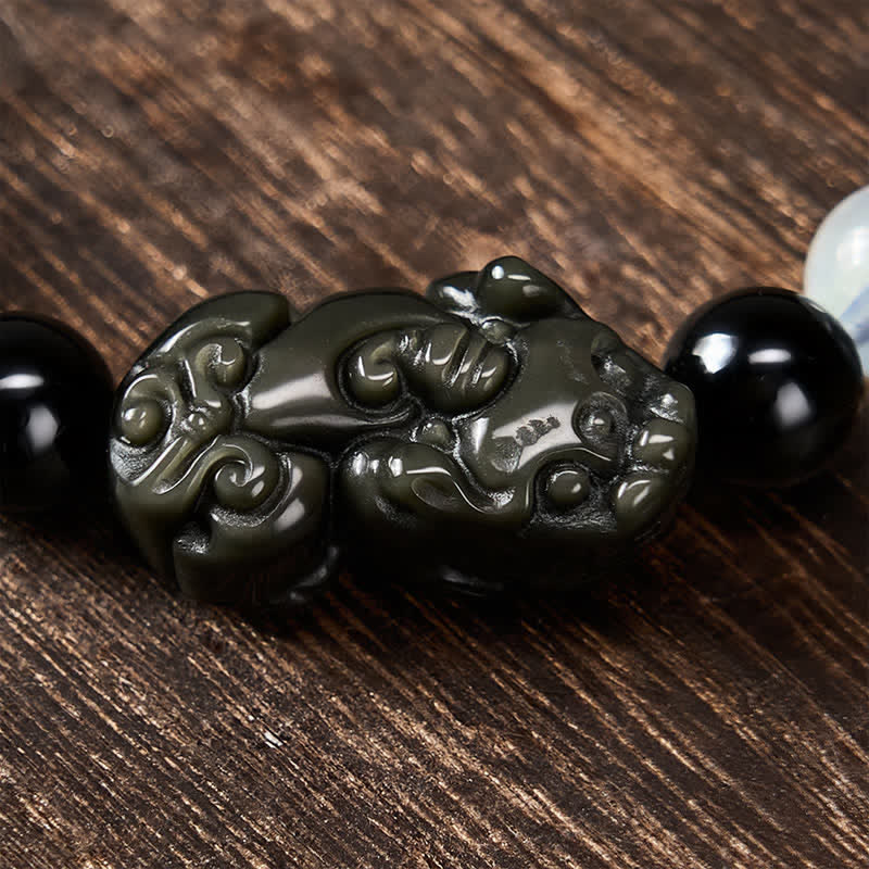 Buddha Stones Bracciale Pi Xiu in ossidiana arcobaleno per ricchezza e trasformazione positiva - image 15
