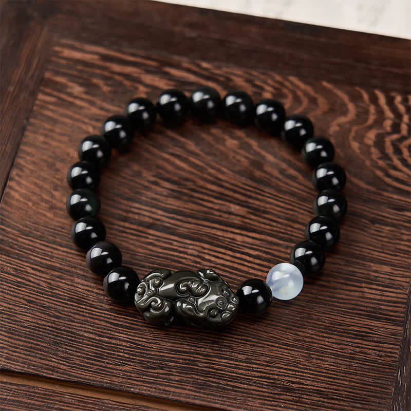 Buddha Stones Bracciale Pi Xiu in ossidiana arcobaleno per ricchezza e trasformazione positiva - image 13