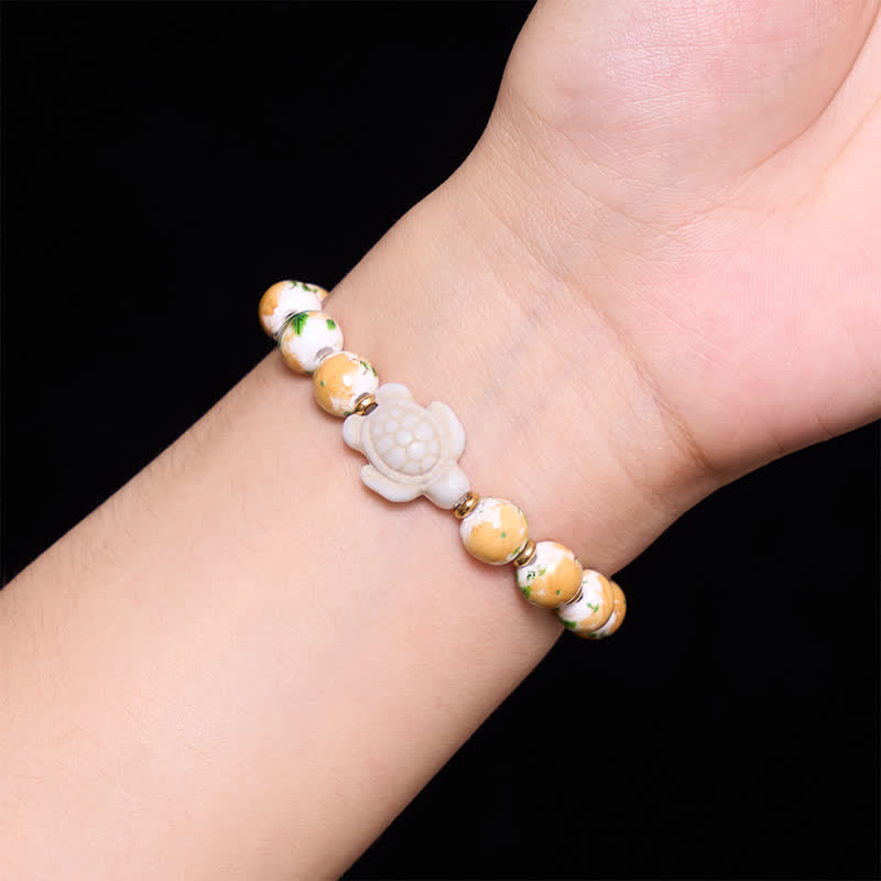 Buddha Stones Bracciale portafortuna con design a tartaruga e turchese bianco naturale - image 4