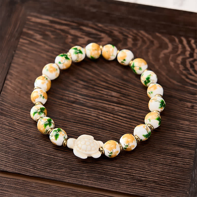 Buddha Stones Bracciale portafortuna con design a tartaruga e turchese bianco naturale - image 1