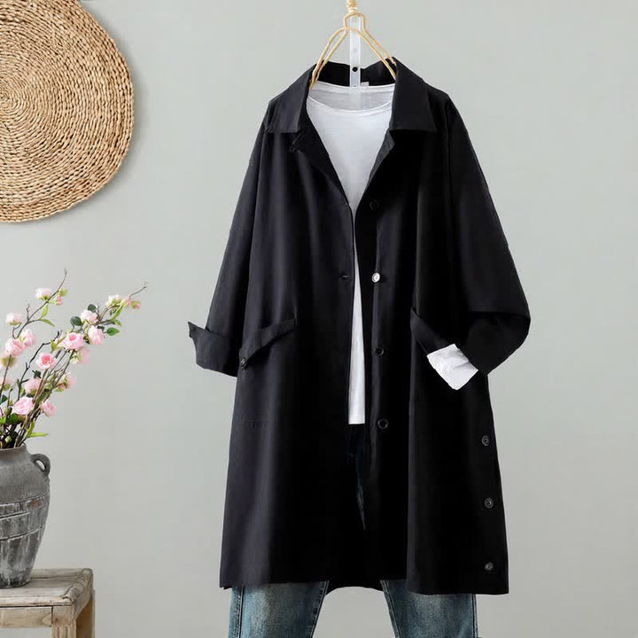 Giacca da donna minimalista, tinta unita, con bottoni e tasca, modello Buddha Stones, ideale per primavera e autunno. - Nero - US12, UK/AU16, EU44 (2XL) - image 11