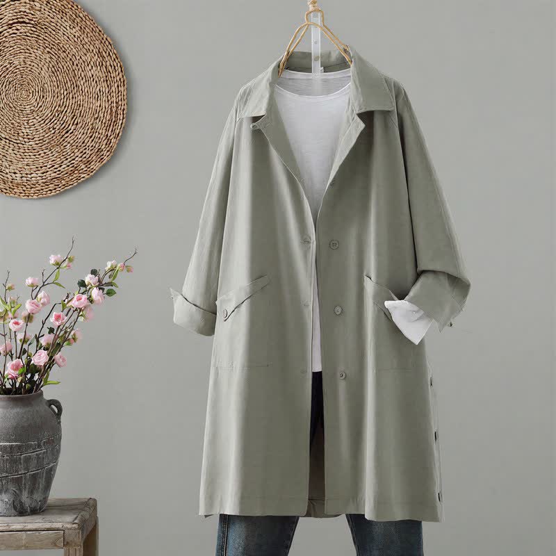 Giacca da donna minimalista, tinta unita, con bottoni e tasca, modello Buddha Stones, ideale per primavera e autunno. - Verde Mare Scuro - US12, UK/AU16, EU44 (2XL) - image 0